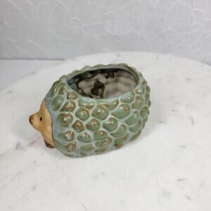 Retro Hedgehog Planter Small 2.5" Green Ceramic Flower Cactus Succulent Pot